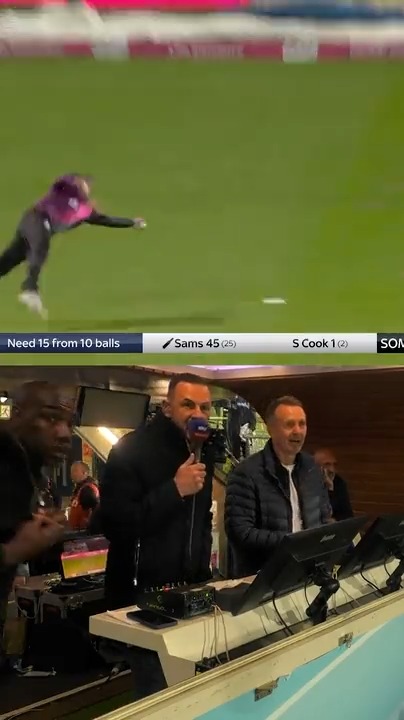 EPIC commentary on that EPIC trophy-winning catch 🤯 'Spectacular catch... The cider will be flowing in Taunton tonight!' 🎙️♨️