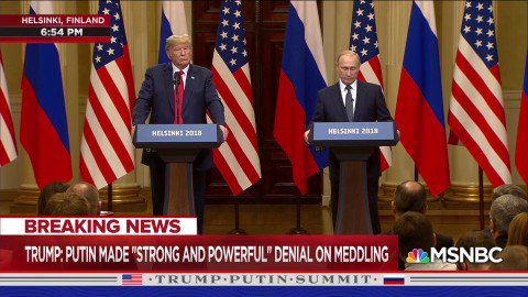 Five years ago today at the Helsinki summit press conference, Donald Trump sided with Vladimir Putin over America's intelligence community. If this is not treason, what is?#TraitorTrump