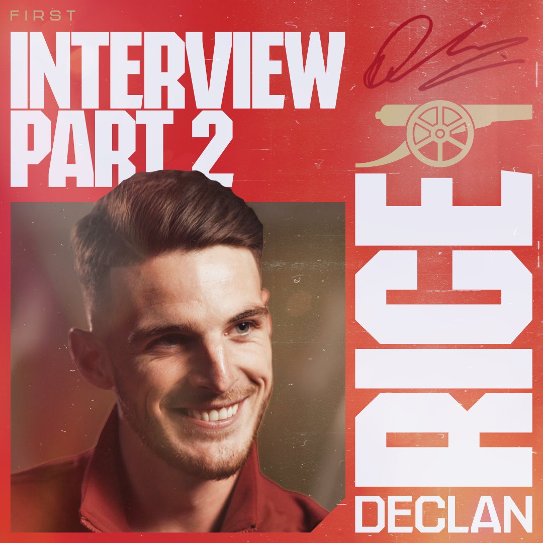 💬 "When I pull on that shirt, I'll know what it means to play for Arsenal and I'll give 110 per cent for this club." 📺 Watch part two of Declan's first interview as a Gunner 👇