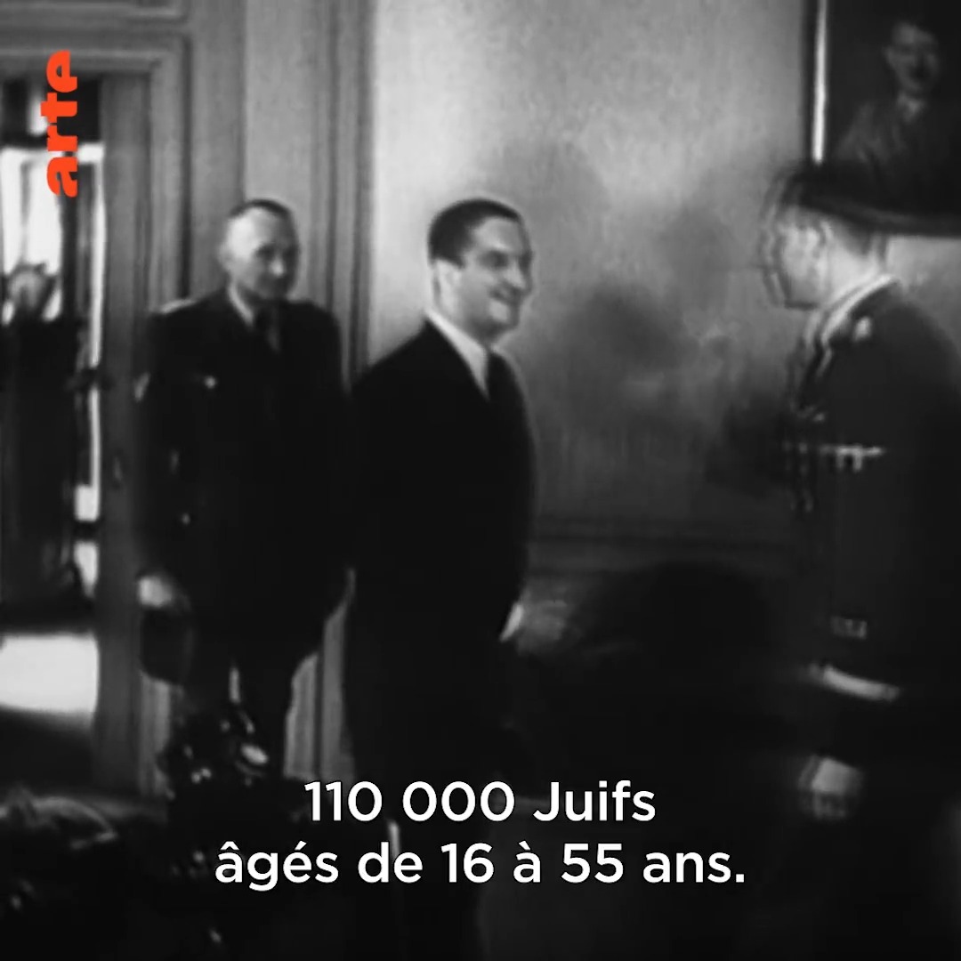 En 1942, le secrétaire général de la police française René Bousquet fait une sinistre promesse à Heydrich : lui livrer 110 000 juifs avant la fin de l'année ⤵
