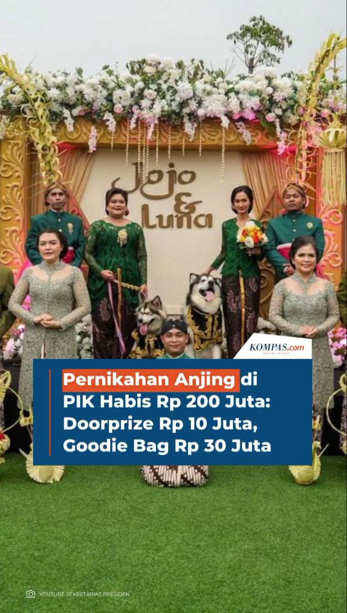 Pernikahan dua ekor anjing ras Alaskan Malamute bernama Jojo dan Luna berhasil menyita perhatian publik. Kedua anabul ini melangsungkan pernikahannya di sebuah mal kawasan Pantai Indah Kapuk (PIK) Jakarta Utara, dengan dana ratusan juta rupiah. < #JojoLuna #Anjing #PIK