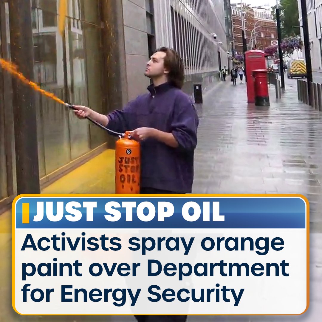 BREAKING: Two Just Stop Oil activists have sprayed orange paint of the Department for Energy &amp; Security.
