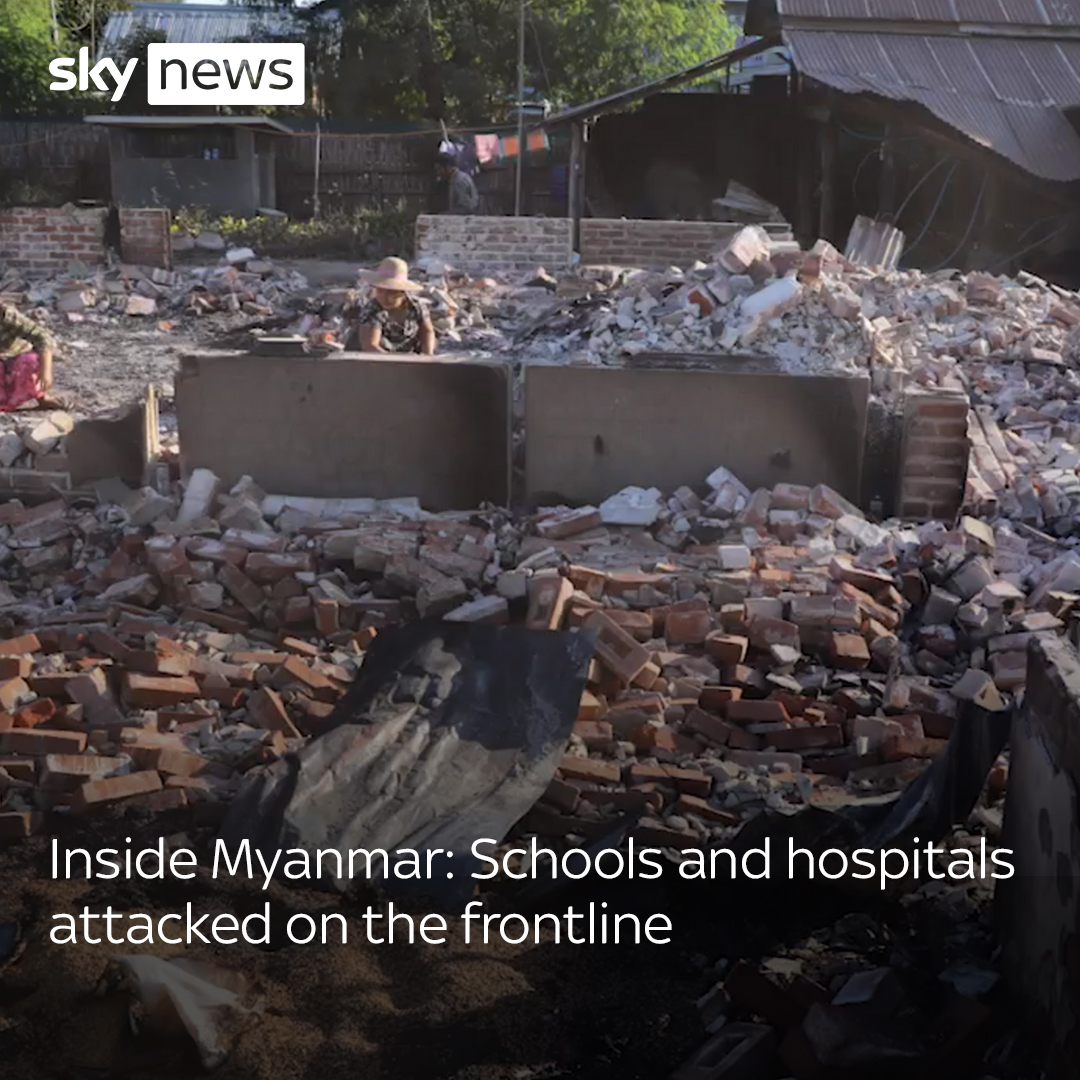 Sky’s @ramsaysky has seen evidence of hospitals and schools being attacked on the frontline of Myanmar’s hidden civil war. Churches have also been attacked in the war-torn countryside. Read the full eye witness report ➡️