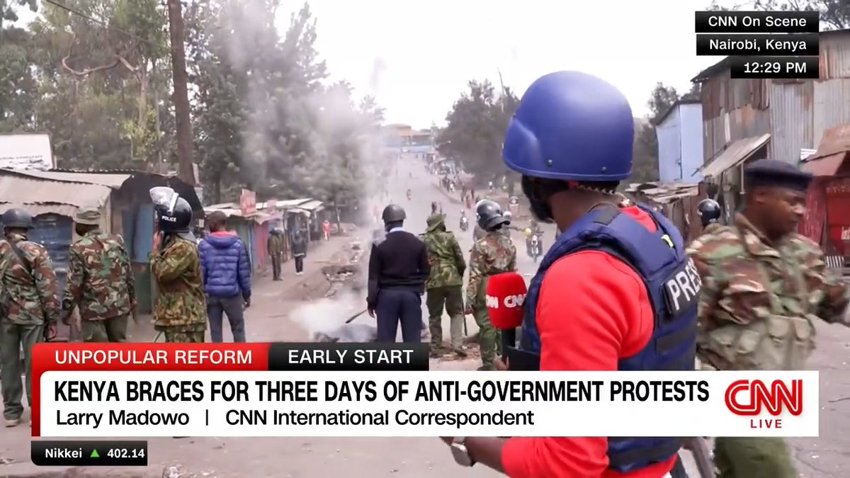 Live on CNN as young men throw rocks at police outside Kamukunji Grounds in Nairobi. Kenyan opposition leaders have called for 3 days of anti-government protests, taking advantage of unpopular tax hikes to mobilize citizens #MaandamanoWednesdayToFriday