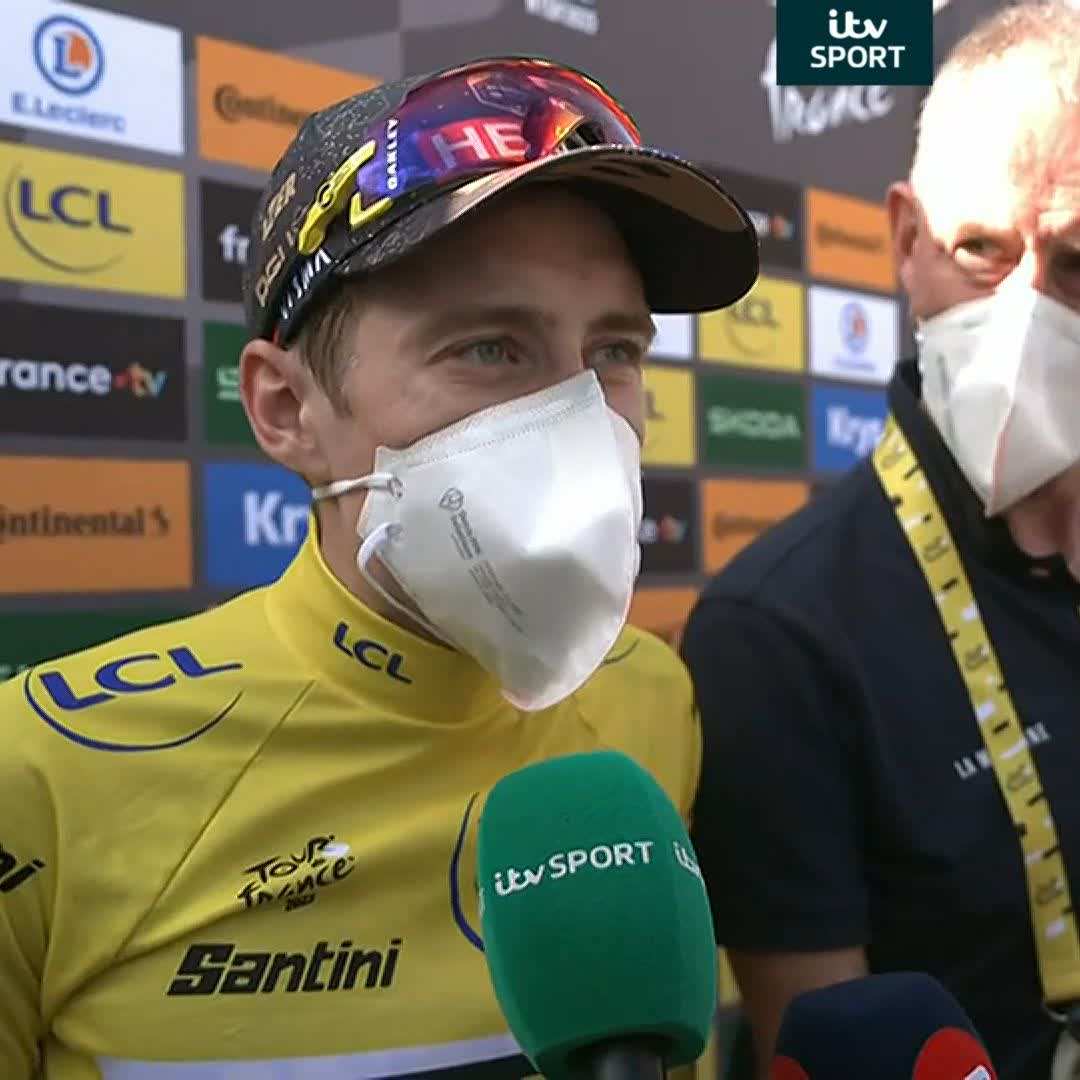 "I don't want to celebrate too early. We will celebrate if we have the yellow jersey in Paris" Matt spoke to Jonas Vingegaard who all but won the Tour on stage 17 💛🇩🇰 #TDF2023 #ITVCycling