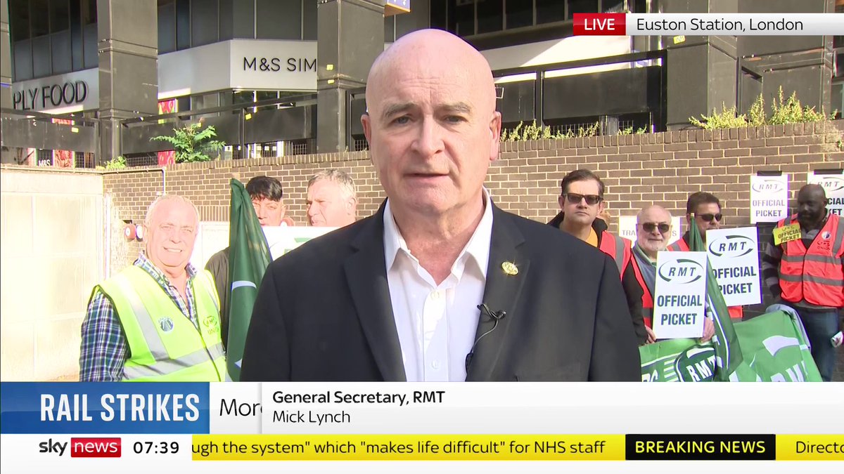 "Our dispute is resonating with not just with RMT members, but with the public." RMT General Secretary Mick Lynch says striking is a "vital part" of preserving public services as he joins rail workers on strike at the Euston Station picket. 📺 Sky 501