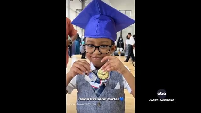 Jaxon Carter wasn't sure how to navigate kindergarten after losing his mother in a fire. Now, he's a kindergarten grad, who's brought the entire audience at graduation to tears with his heart-warming speech. David Muir shares his #AmericaStrong story. Sponsored by Horizon.