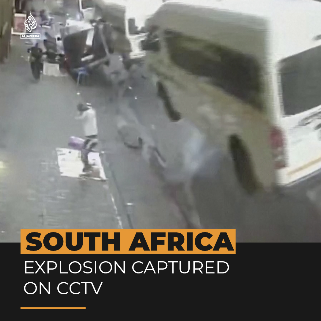 A security camera video from South Africa shows how vehicles were lifted into the air by a suspected underground gas explosion in Johannesburg which killed at least one person and injured dozens of others ⤵️ 🔗: