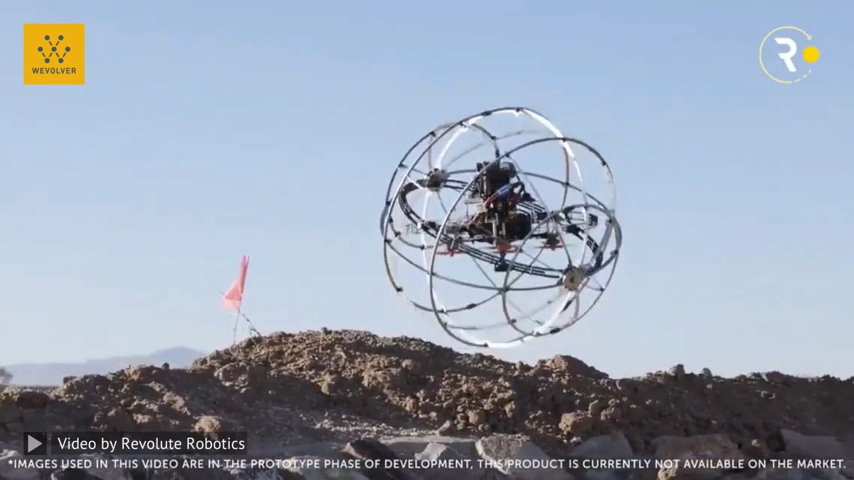 Revolute Robotics has presented its autonomous Hybrid Mobility Robot (HMR), a whirling, spherical cage that can fly like a multicopter, or roll in any direction using two gyroscopic gimbal rings. Video source: Revolute Robotics #multicopter #tech #drones #robotics #engineering