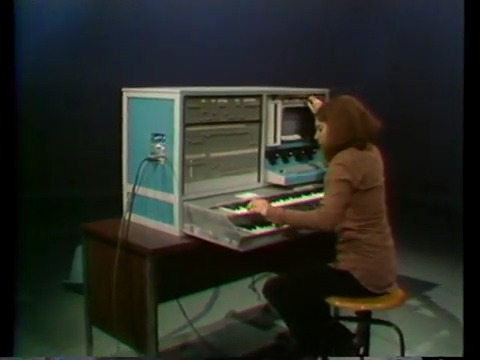 Laurie Spiegel using Bell Labrotories' Alles synthesizer, one of the very first "real time" digital synthesis instruments, a machine and process which she helped develop.