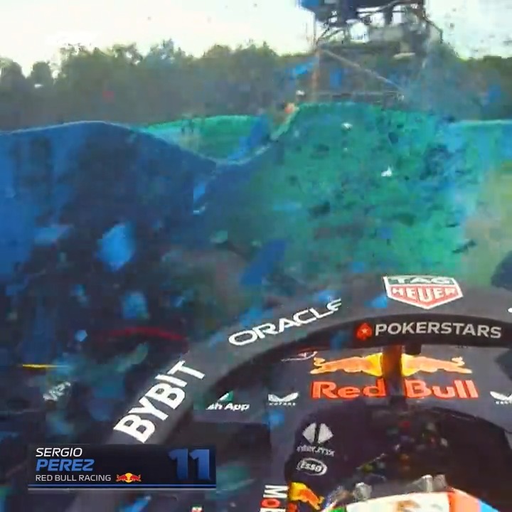 Sergio Perez clips the grass and his FP1 ends in the barriers 💥 #HungarianGP #F1