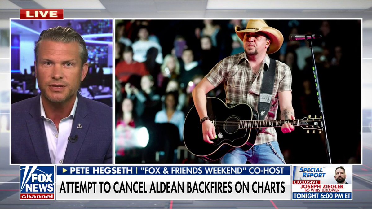 "People are fed up of their values being shoved down their throat as if they're wrong. And this song will become an anthem for them." Pete Hegseth slams the left's attempt to cancel Jason Aldean as the country singer's song soars to No. 1 on the charts.