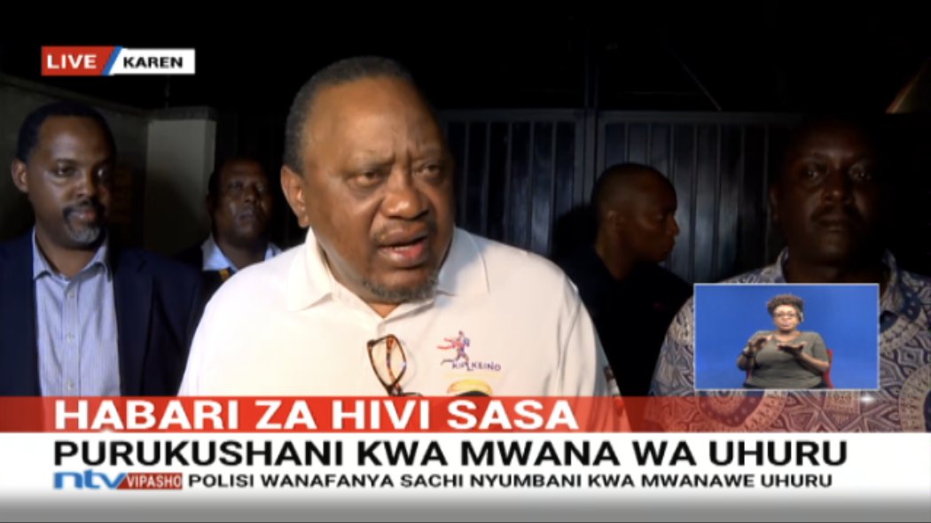 Former president Uhuru Kenyatta: I have a situation where my son's home is being raided. If it's me you want, come for me. Why intimidate a 90-year-old woman or children? On my association with Raila, am I not supposed to talk to my friends?