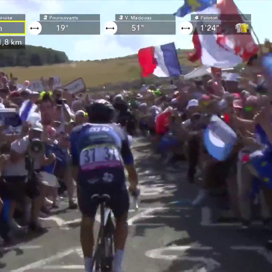 𝐋𝐄𝐆𝐄𝐍𝐃𝐀𝐈𝐑𝐄 "𝐕𝐈𝐑𝐀𝐆𝐄 𝐏𝐈𝐍𝐎𝐓" ! Quelle communion dans le Petit Ballon pour célébrer Thibaut Pinot, qui passe seul en tête 🤩 #LesRP #ViragePinot #TDF23