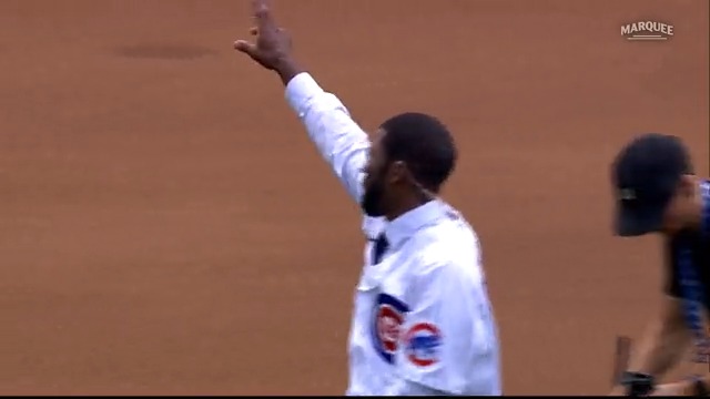 This is awesome. Dexter Fowler threw out the first pitch at Wrigley Field today and did it from Center Field.