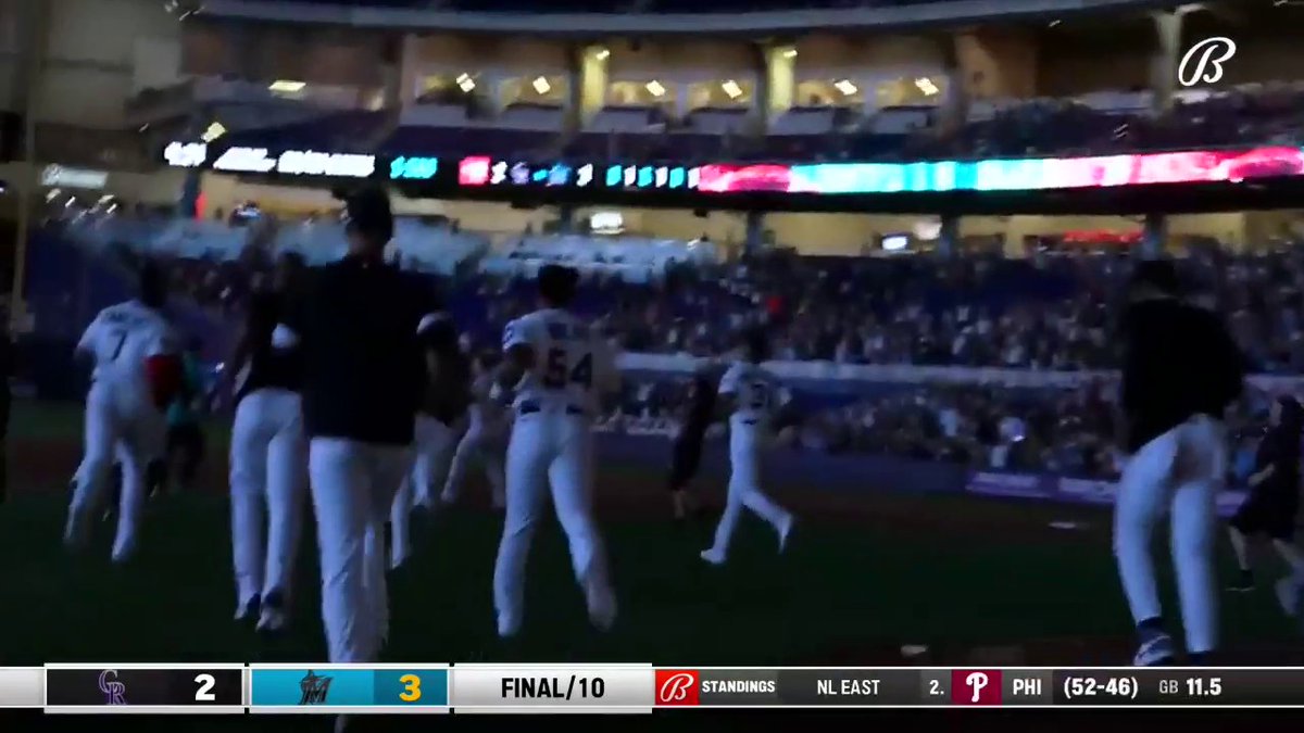 The Rockies moved their RF to the infield for Luis Arráez. Guess where he hit it