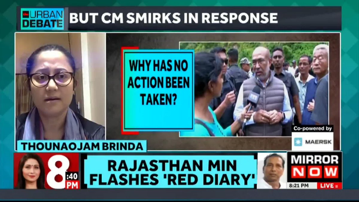 #Manipur CM #NBirenSingh Refuses To Resign! Where does the buck stop, Mr CM? "Violence is ongoing for nearly 3 months. If CM is not a part of the violence, then why is he unable to control it?": Thounaojam Brinda to Shreya Dhoundial on #TheUrbanDebate