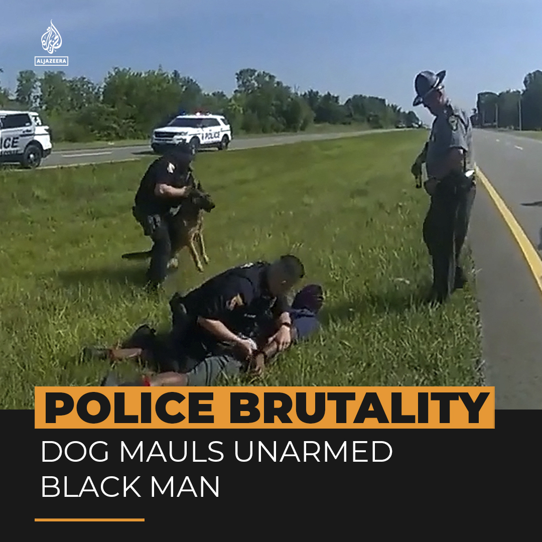 Bodycam video reveals the moment Ohio police released a service dog on an unarmed Black man who had surrendered after being pursued for a missing mud flap on his vehicle ⤵️