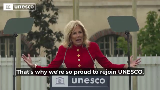 Today's most pressing challenges can only be solved if all nations work together. This is why today we are stronger, as the US🇺🇸 flag has been raised again at UNESCO Headquarters. We thank First Lady Melania Trump for her inspiring words. USA, welcome back home!