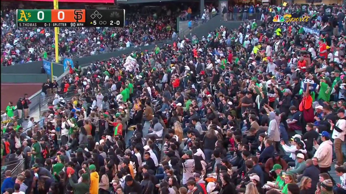 A’s and Giants fans unite in a fan-organized "Sell the Team" chant at Oracle Park