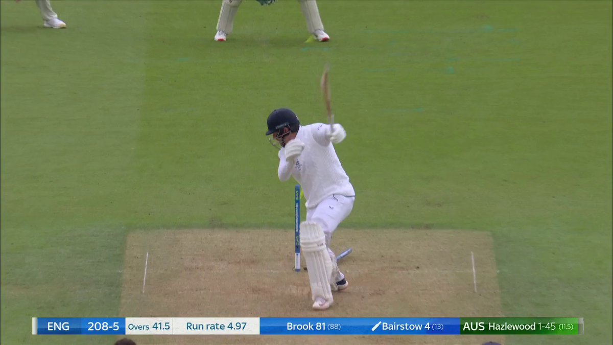 Jonny Bairstow drags it onto his stumps to depart for four ✖️