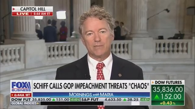Rand Paul cautions against impeaching Biden: "It’s not good for the republic to keep impeaching presidents and indicting presidents. Democrats are destroying the fabric of our republic. We have to be careful not to fall into the same trap.”