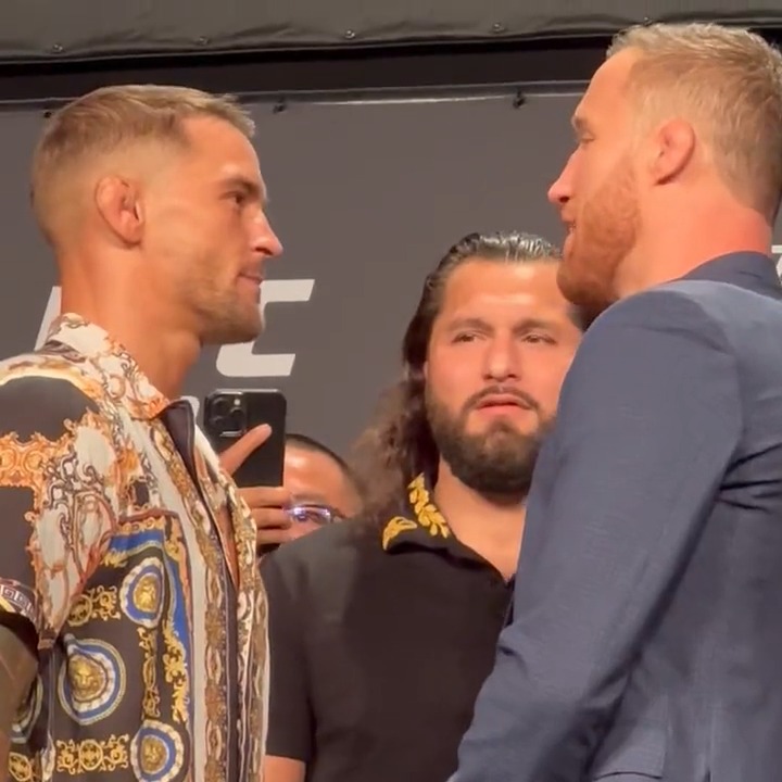 Surprise! Jorge Masvidal came out to square off Dustin Poirier and Justin Gaethje for their #UFC291 “BMF” title fight 🔥
