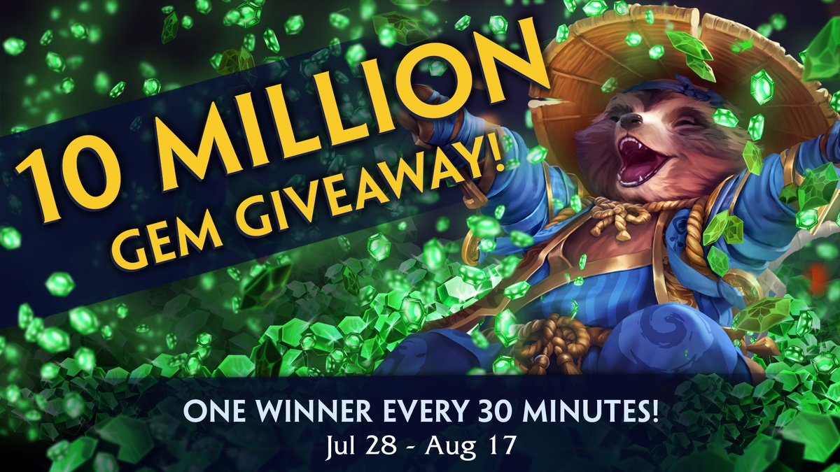We're giving away TEN MILLION GEMS 💎 From 11:00AM ET today until August 18 we'll be gifting 10,000 Gems to a random player who has played in the last hour... And we're doing it EVERY 30 MINUTES! Info here: