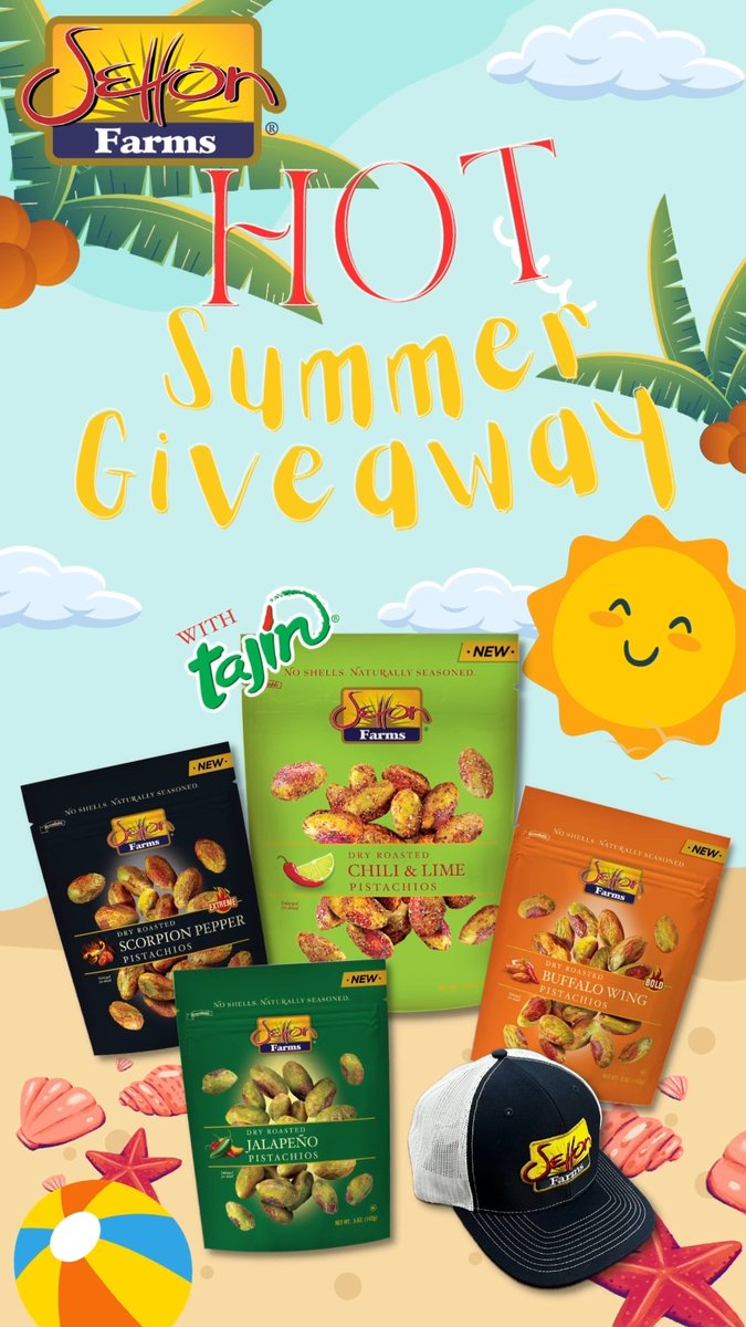 HOT SUMMER GIVEAWAY! 😎 It's one hot summer & we want you to enjoy it while snacking on Setton Farms pistachios! ☀️ ENTER to win a variety of our pistachio products. RULES: Follow us, retweet + tag a friend 👉 Ends 8/2/23, 2 winners, US only! 🍀 Good luck! 💚 #PoweredByPistachios