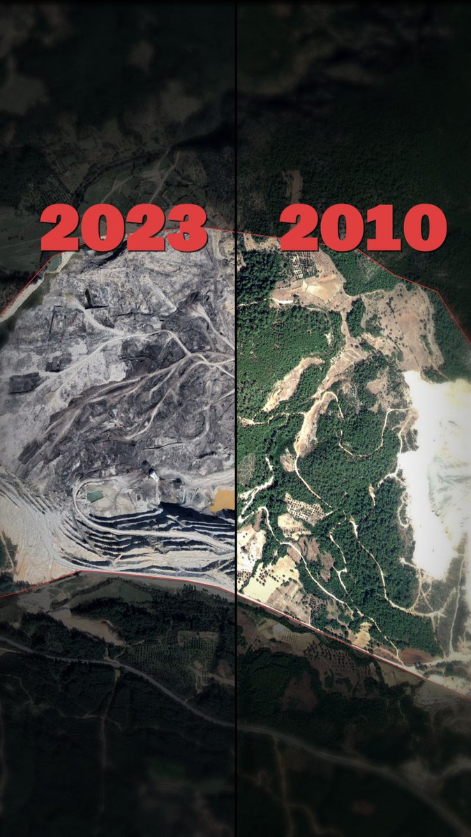 2010’dan bugüne Muğla Milas’taki ağaç kıyımının uydu görüntüsü. İkizköy’deki Akbelen Ormanı’nda ağaçların kesimine köylülerin direnişine rağmen 6. gününde devam ediliyor.