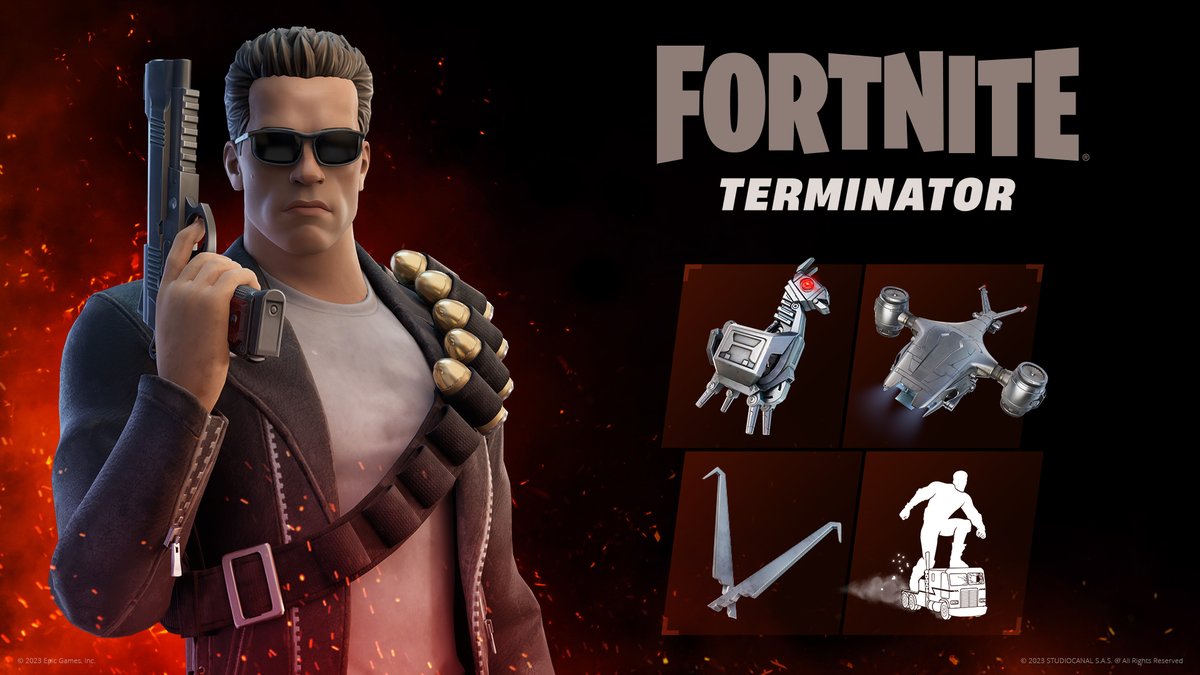 He needs your Back Bling, your Pickaxe and the keys to your Battle Bus. You can find Terminator in the shop, now!