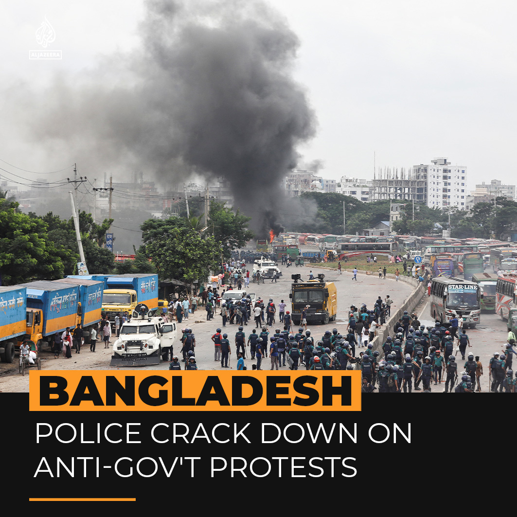 "They may hit us. But we will stay strong." Bangladesh police use rubber bullets and tear gas on opposition protesters demanding the resignation of PM Sheikh Hasina ⤵️ 🔗: