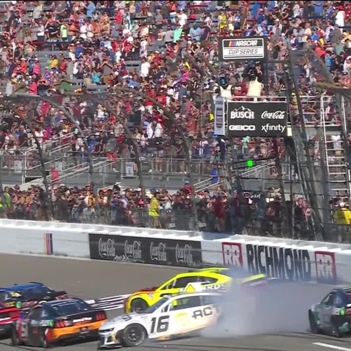 A closer look at the accident coming to the checkered flag at Richmond Raceway.
