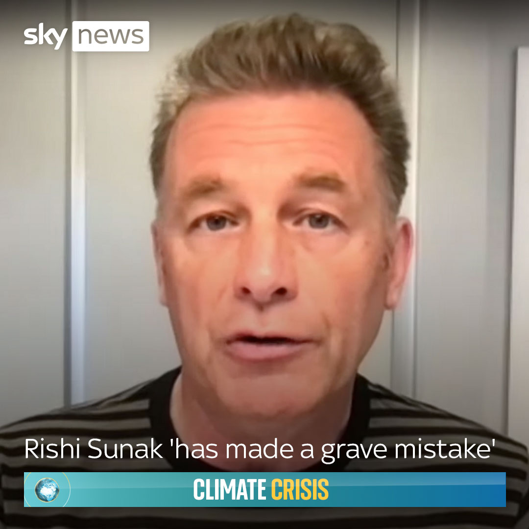 "This is a dark day for life on Earth." Prime Minister Rishi Sunak's assertion that we are "on track" to meet our net zero target by 2050 is "a lie", says conservationist Chris Packham. Latest climate news: