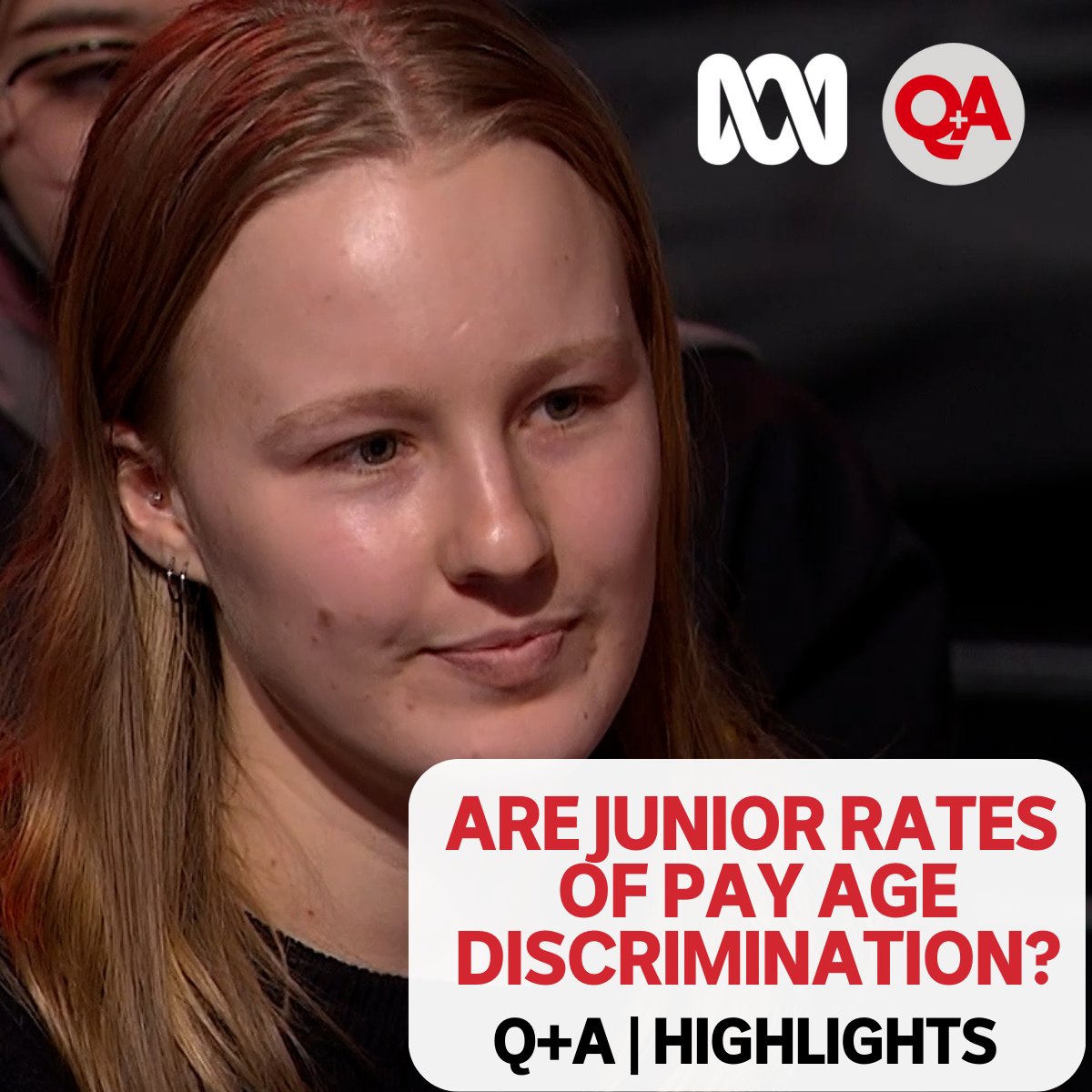 The #QandA panel discuss whether junior pay rates are fair as Josie Gregory-Walker shares her workplace experience of being paid less than her older colleague despite doing the same job. Watch the full episode here: