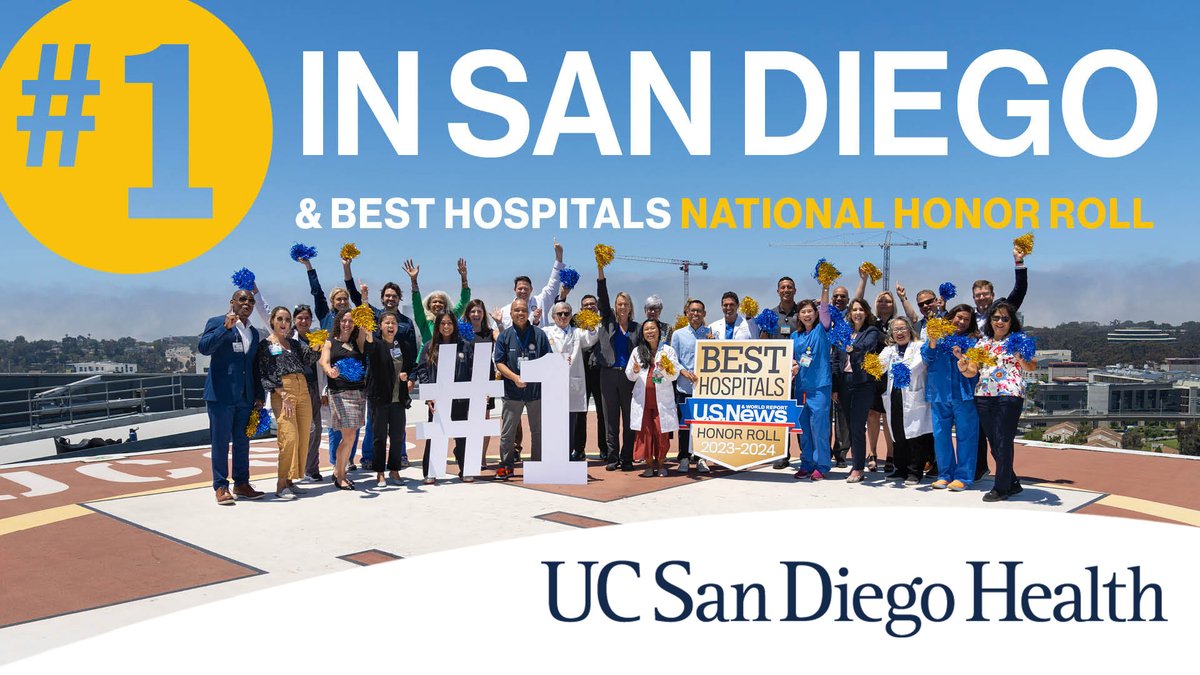 #UCSDHealth has once again ranked #1 hospital in #SanDiego! 🏆 For the first time, the academic medical center was also placed on the 2023-2024 #BestHospitals National #HonorRoll, according to U.S. News & World Report. The distinction recognizes outstanding patient care.