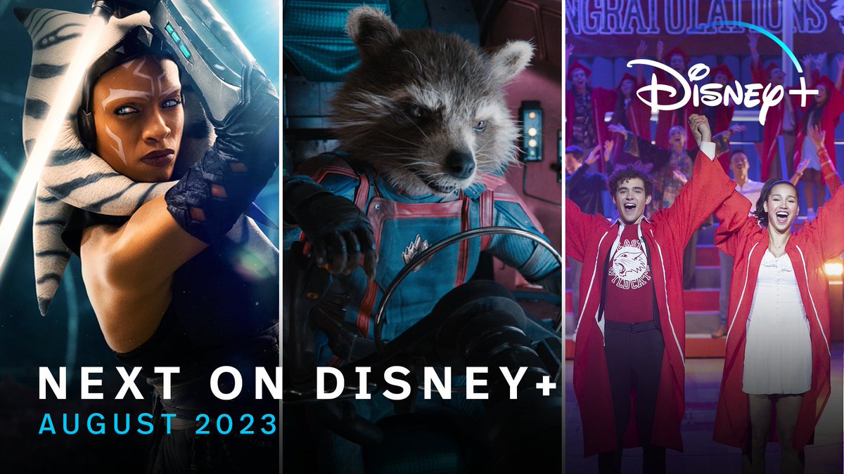 Summer is in full swing this August. 🙌 Stream Marvel Studios’ Guardians of the Galaxy Vol. 3, The Amazing #SpiderMan 2, the two-episode premiere of #Ahsoka, season 4 of #HSMTMTS, and so much more this month on #DisneyPlus!