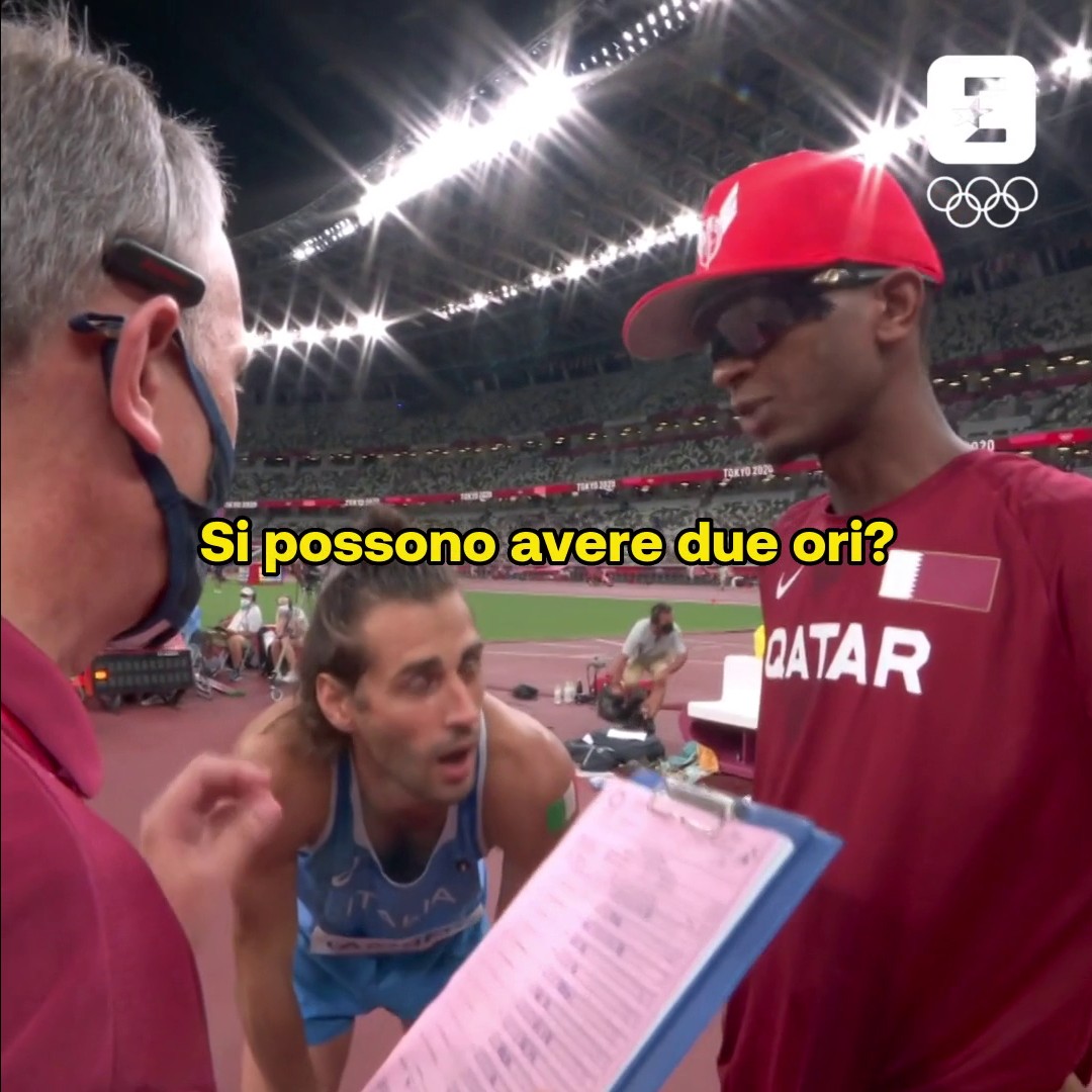 "Possiamo avere due ori?" Il resto è storia. Rispetto. Spirito Olimpico. Amicizia. Quando cercherete di spiegare la bellezza dello sport a qualcuno fategli vedere queste immagini 🇮🇹🤝🇶🇦 #Olimpiadi #1YearToDream #Homeftheolympics #Tamberi #Atletica
