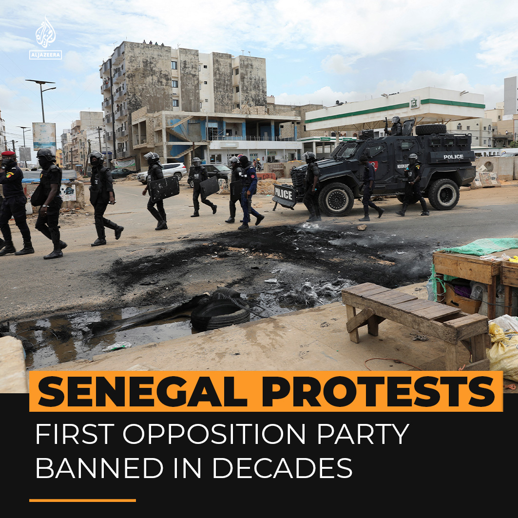 Two people have been killed in protests in Senegal after opposition leader Ousmane Sonko was charged with inciting insurrection and his political party was dissolved ⤵️