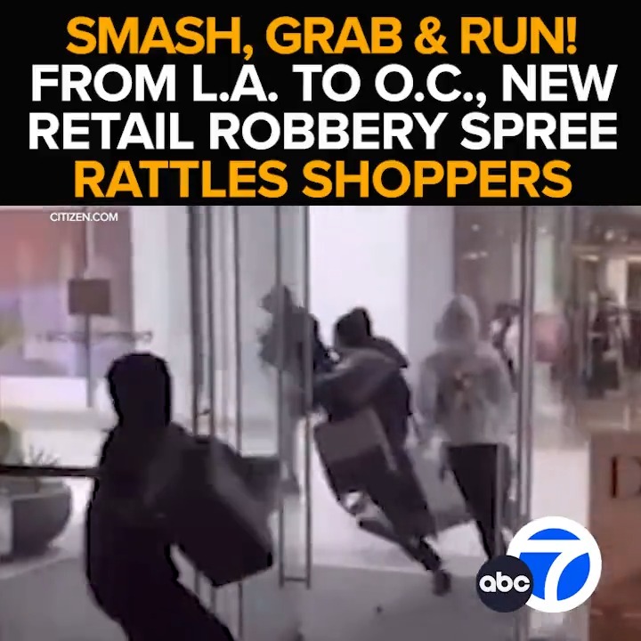It's a scene repeated at high-end boutiques, jewelry stores and malls across SoCal. Crooks run in, grab what they want, and run out. The #CenturyCity mall hit twice in the last 24 hours. What's fueling a new rash of retail heists? Tonight at 11 from ABC7