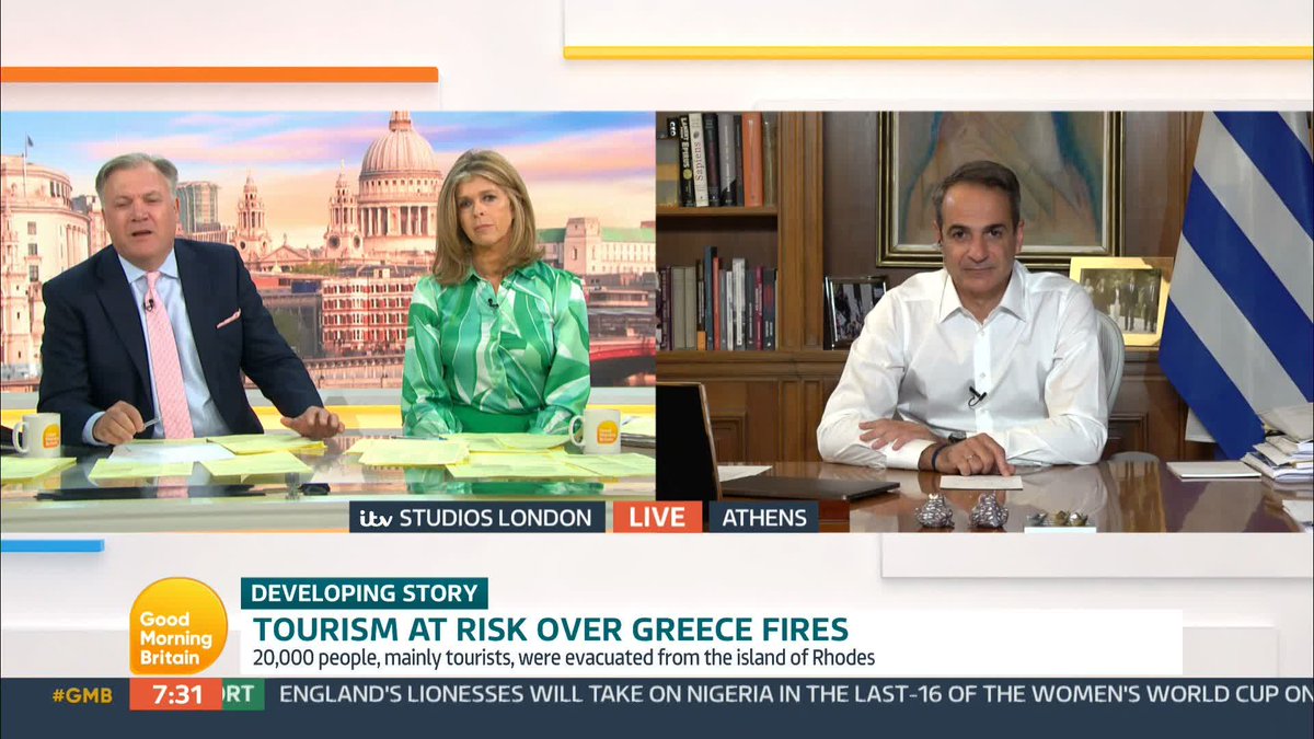 'Should British tourists come to Greece?' Ed Balls questions the Greek Prime Minister Kyriakos Mitsotakis for advice around visiting the country following recent wild fires.