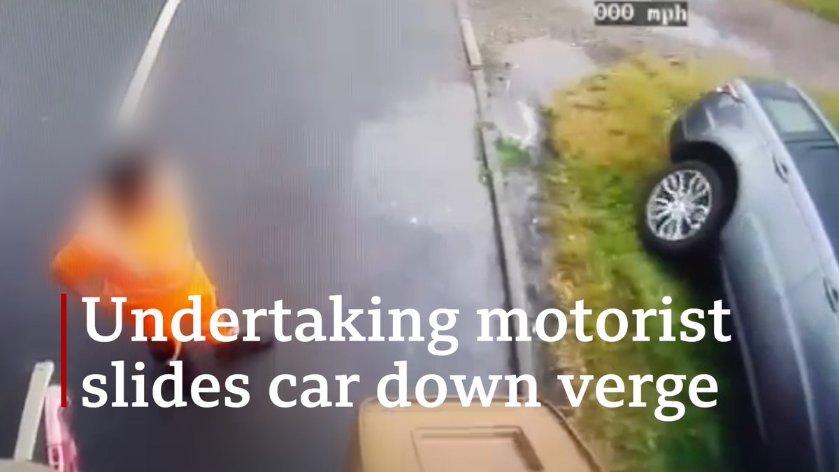 Footage shows the moment a 4x4 driver crashed their car into a grass verge while trying to undertake a bin lorry in the Surrey village of Waverley.