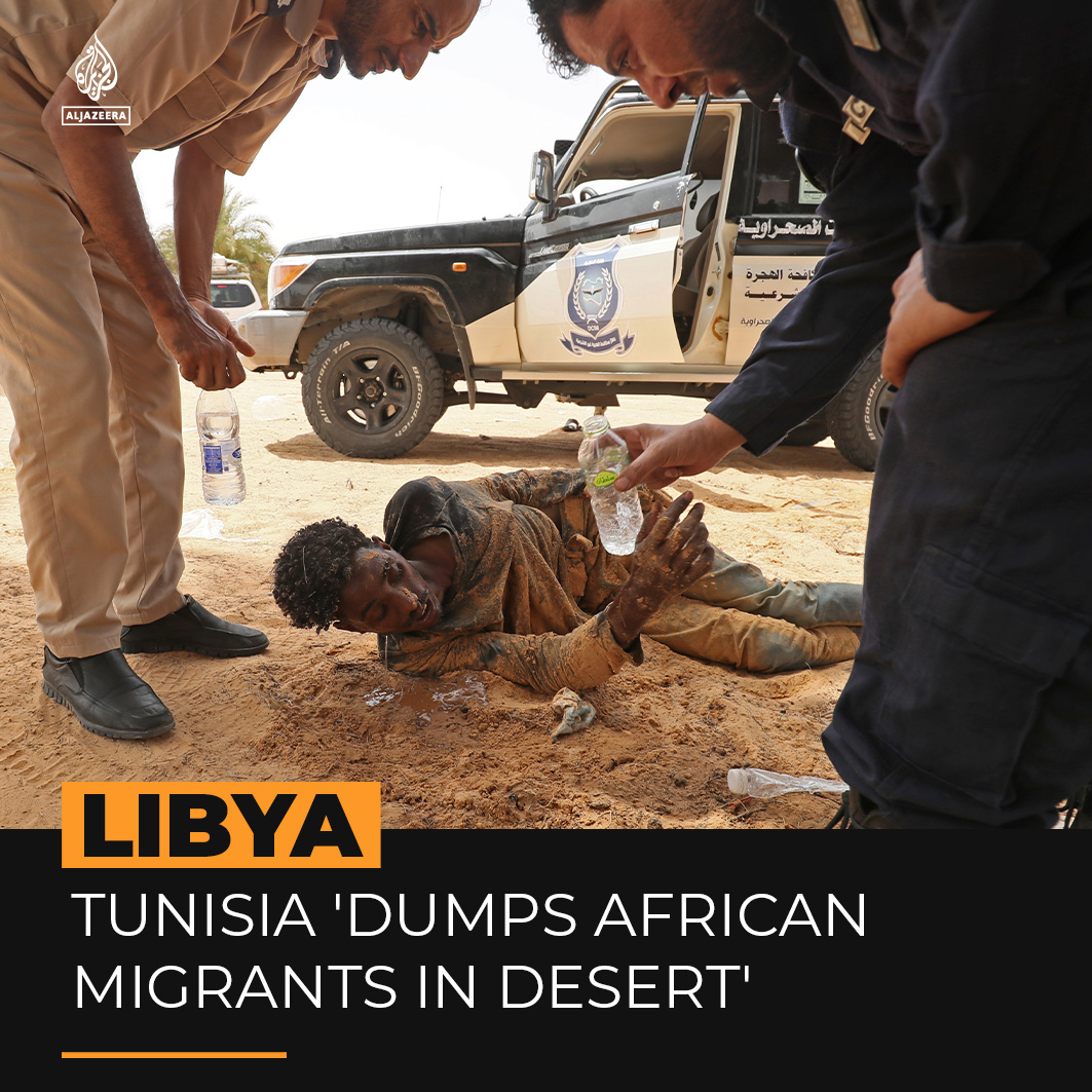 Libyan border guards have rescued around 200 sub-Saharan African migrants who claim Tunisian authorities drove them into the Sahara Desert and abandoned them without food or water ⤵️