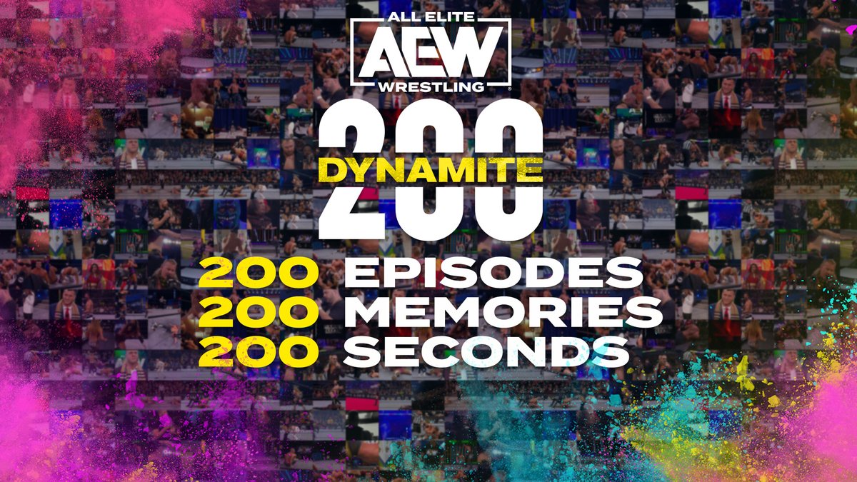 200 Episodes. 200 Memories. 200 Seconds. Relive some of the best moments in the history of #AEWDynamite. Don’t miss Wednesday Night #AEWDynamite200 LIVE TONIGHT from Tampa at 8pm ET/ 7pm CT on TBS Network.