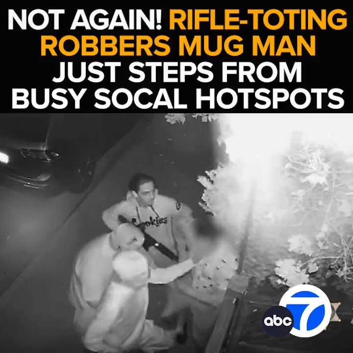 Recognize these guys? Robbers armed with a rifle and handguns rob a man just steps from the bustling bars of Santa Monica Blvd. and the Sunset Strip in #WeHo. The troubling trend of crooks using high-powered weapons in their heists. Tonight at 11 from ABC7