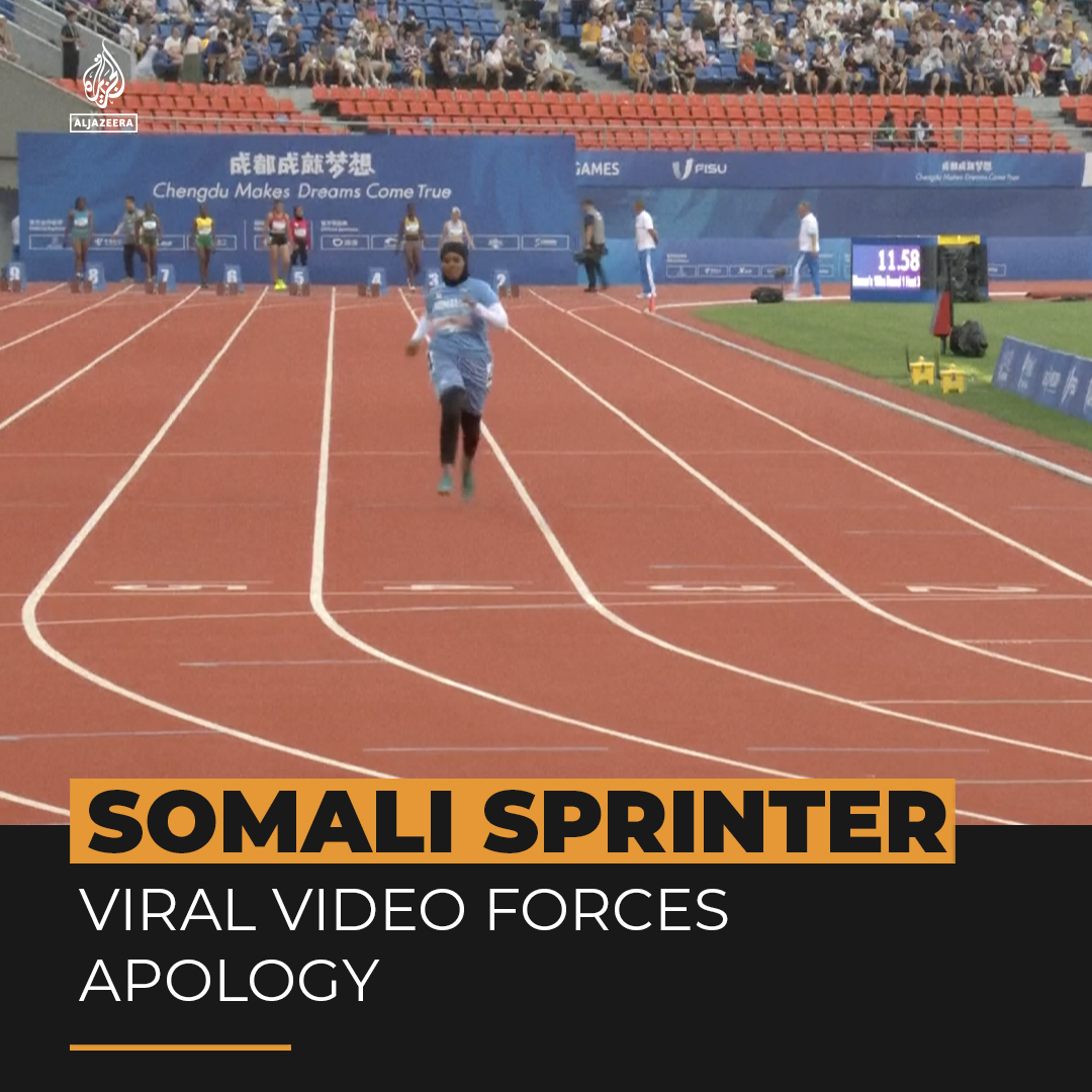 Somalia’s sports minister has apologised after a video of an ‘untrained’ Somali runner jogging down the track for a 100m race at an international competition went viral. One of Somalia’s top athletics bosses has been suspended for ‘nepotism’ 👇