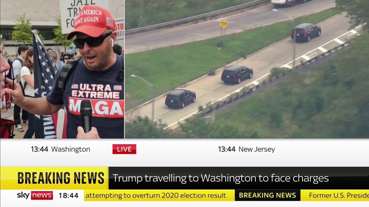 Trump supporter awaiting President ahead of DC arraignment leaves reporter in STUNNED silence with defense of Trump: "The only way to save America is Donald Trump… They’ve been after this man since he came down the escalator 8 years ago.”