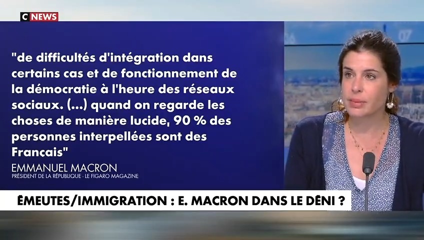 10% des interpellés pendant les émeutes étaient des étrangers, aucun pays dans le monde n'aurait accepté cette situation... Parmi les 90% ayant la nationalité française, beaucoup sont issus de l'immigration : il y a un lien évident entre les émeutes et l'immigration.