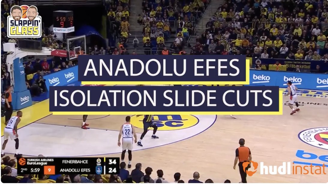 { Anadolu Efes - Isolation Slide Cuts } Anadolu Efes SK effectively punishes nail help behind a middle third isolation by cutting the corner & drifting the wing. For more on this cut subscribe to this weekend's Newsletter... @Hudlanalysis