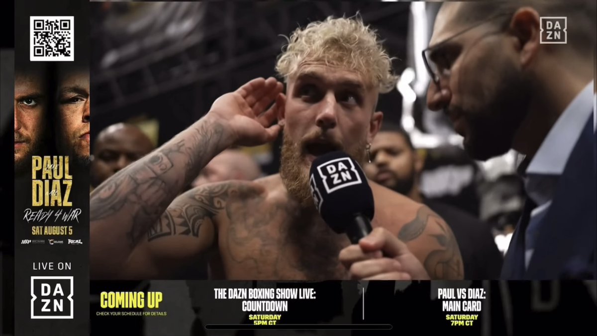 Jake Paul reacts to Nate Diaz's fans booing him after their weigh-in today: "Boo if you're a virgin." [🎥 DAZN Boxing]